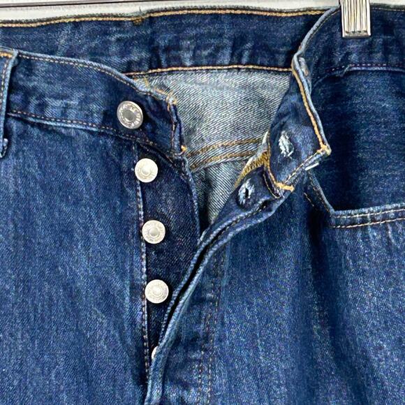 Levi's 501 Jeans Mens 34x34 Blue Dark Wash Button Fly Straight Leg Cotton - Picture 2 of 12